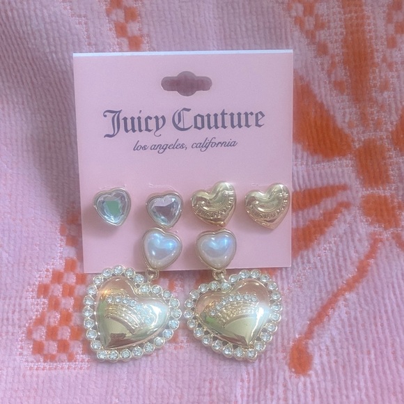 Juicy Couture Jewelry - Juicy Couture Gold and Pearl Heart Earrings Trio NWT